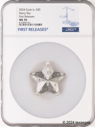 2024 Cook Islands Silver 1oz $5 Starry Sky Ornament NGC MS70 First Release