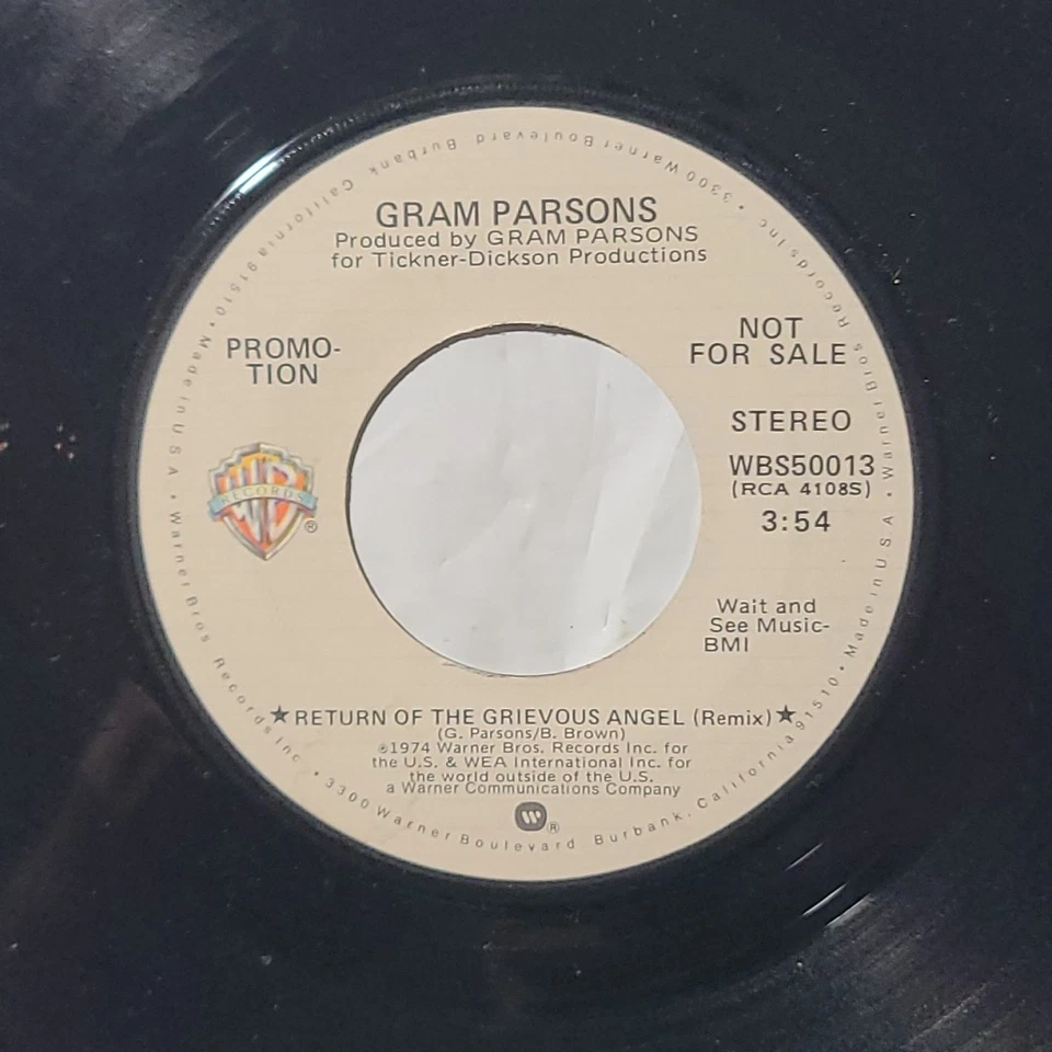 Gram Parsons ~ Return Of The Grievous Angel/ Hearts On Fire~ Warner Promo 45 RPM - Image 2 of 4