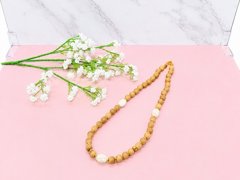 Hinduism Wood Beaded Prayer Beads Mala Necklace Strand Brown & White