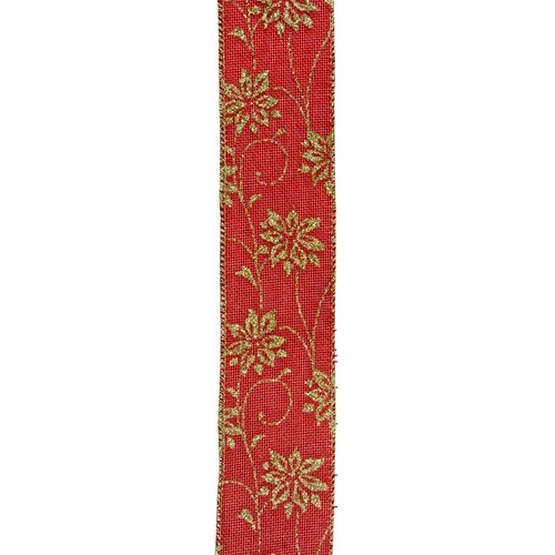 Northlight 12 Cranberry Red Gold Poinsettia Burlap Christmas Ribbon Spools 2.5"