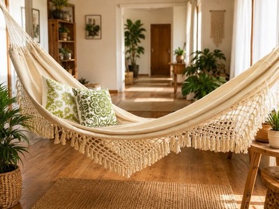 Handmade Luxury Hammock Venezuelan, Cotton White Extra Large 2 Ppl Manual Loom