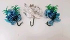 Vintage 70's Poinsettia Foil Christmas Corsage Decoration x 3 Cyan Blue & Silver