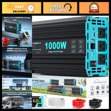 1000W Car Power Inverter, Pure Sine Wave, 12V DC to 120V AC Converter, Portable