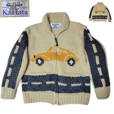Kanata Cowichan Sweater Classic Car Design M-L Beige Wool Canada