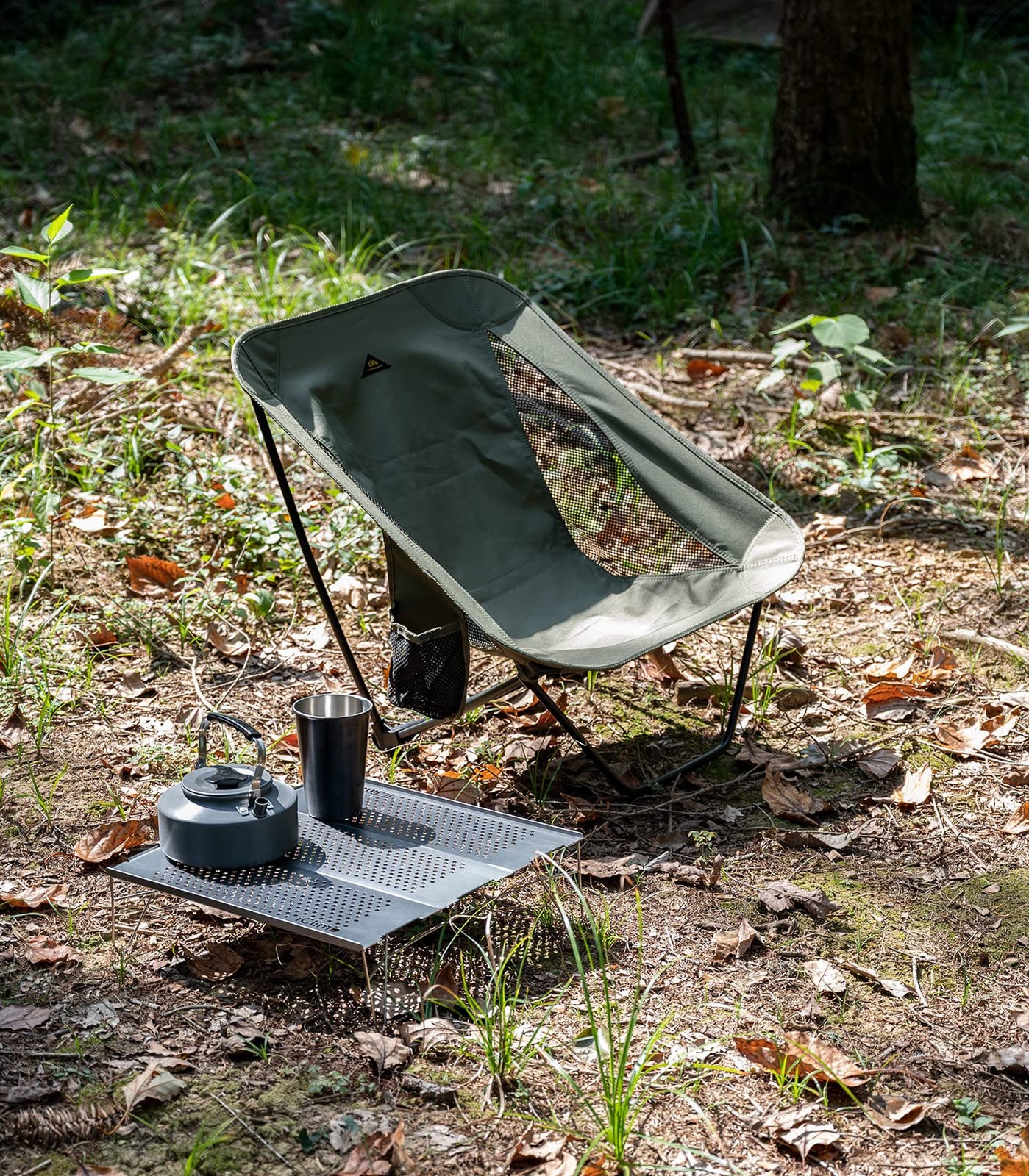 iClimb Ultralight Folding Camping Chair with Side Pocket & Carry Bag Green
