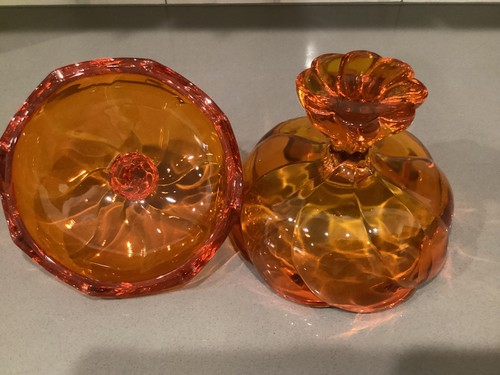 Vintage viking glass persimmon orange epic candy dish covered - Picture 4 of 4
