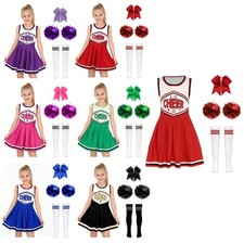 Girls Cheer Leader 4 Pieces Costume Cheerleading Outfit Meeting Uniform Set