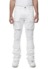 *NEW* Men Smoke Rise Stacked Utility Multi Pocket Cargo Jeans WHITE (JP24143)👍