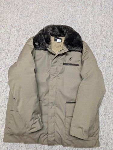 vintage USA made BROWNING puffer GOOSE DOWN coat XL leather trim PARKA insulated - Picture 6 of 15