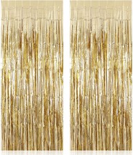 2 Pack Fringe Curtains Backdrops, Foil Fringe Curtains, Door Streamers for Bi...