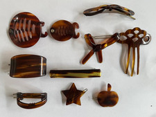 Vintage Hair Barrettes Clips Faux Tortoise Shell with Metal Clasp LOT OF 10