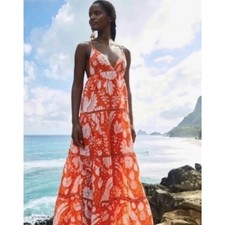 Farm Rio Orange Neon Jungle Maxi Dress. Size Small. NWT- Retail $230