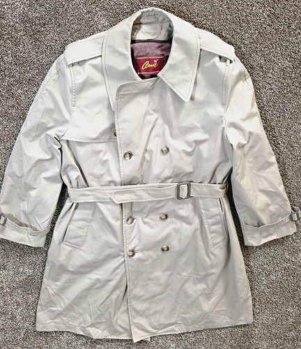 AMI, Ami Men's Beige Belted Cashmere Twill Long Button Rain Coat Size 44 Regular