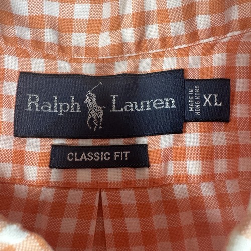 Polo Ralph Lauren Short Sleeve Button Down Oxford Shirt Men's XL Orange Gingham - Picture 3 of 7