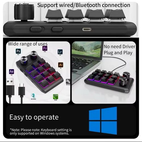 Programming Macro Custom 2 Knob Bluetooth Keyboard RGB 12 Key Copy Paste Mini - Picture 5 of 6