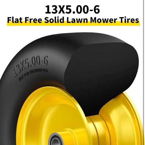 13x5.00-6 Flat Free Lawn Mower Tire and Wheel, 13x5x6 Solid 13x5.00-6, Yellow - Picture 6 of 6
