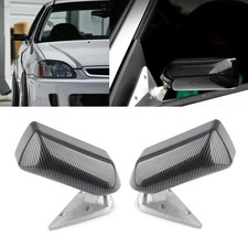 Universal Retro Square Car Side Mirror Black Carbon Blue Glass & Metal Bracket