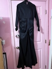 Adrianna Papell Black Stretch Taffeta Long Sleeve V-Neck Gown Dress 8
