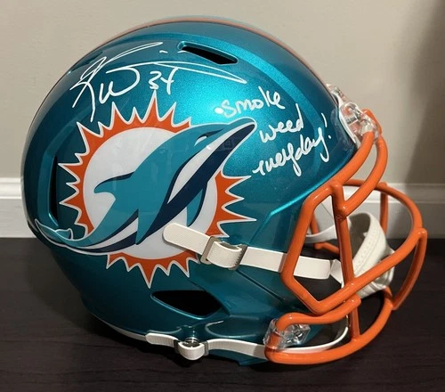 🔥 Ricky Williams Signed Dolphins Flash Helmet Full Size w/ Inscription Beckett