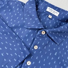 Peter Millar Summer Comfort Mens XL Blue Golf Polo Shirt Mini Golfer Print