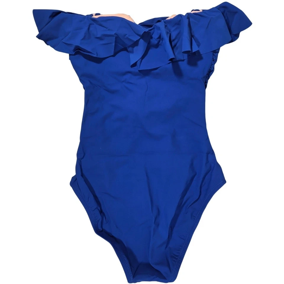 J. Traje de baño Crew mate acanalado de una pieza con volantes en Harbor View 0 Nuevo con etiquetas Foto 2 de 4