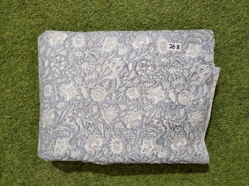 Indian Handmade Gray Floral Print Dressmaking, Sewing Running Fabric 2.5 Yards - Picture 4 of 4