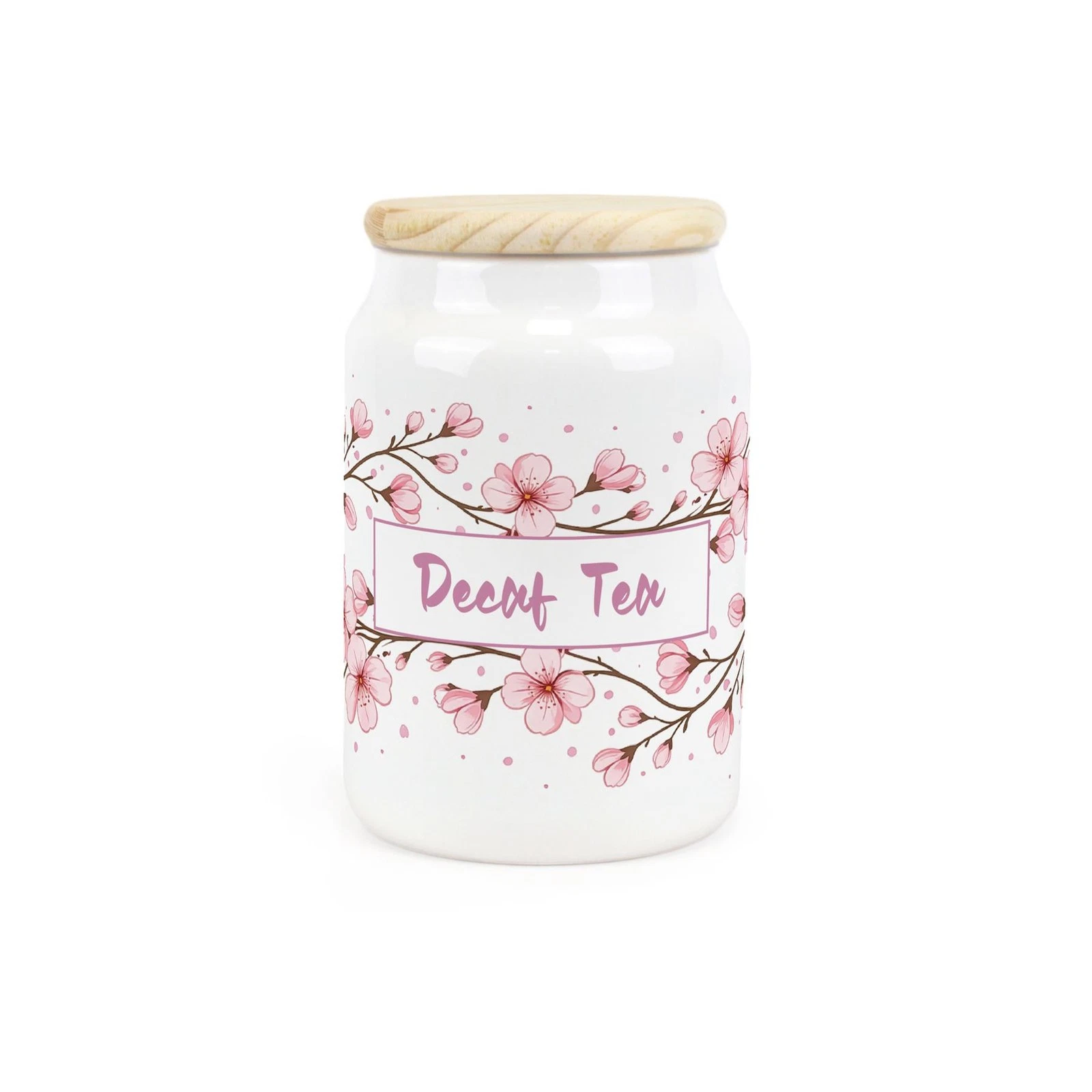 Cherry Blossom Decaf Tea Canister - Pink Floral Ceramic Kitchen Storage Jar Gift