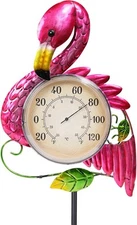 MUMTOP Outdoor Thermometer, 42 Inch Metal Flamingo Solar Lights with 