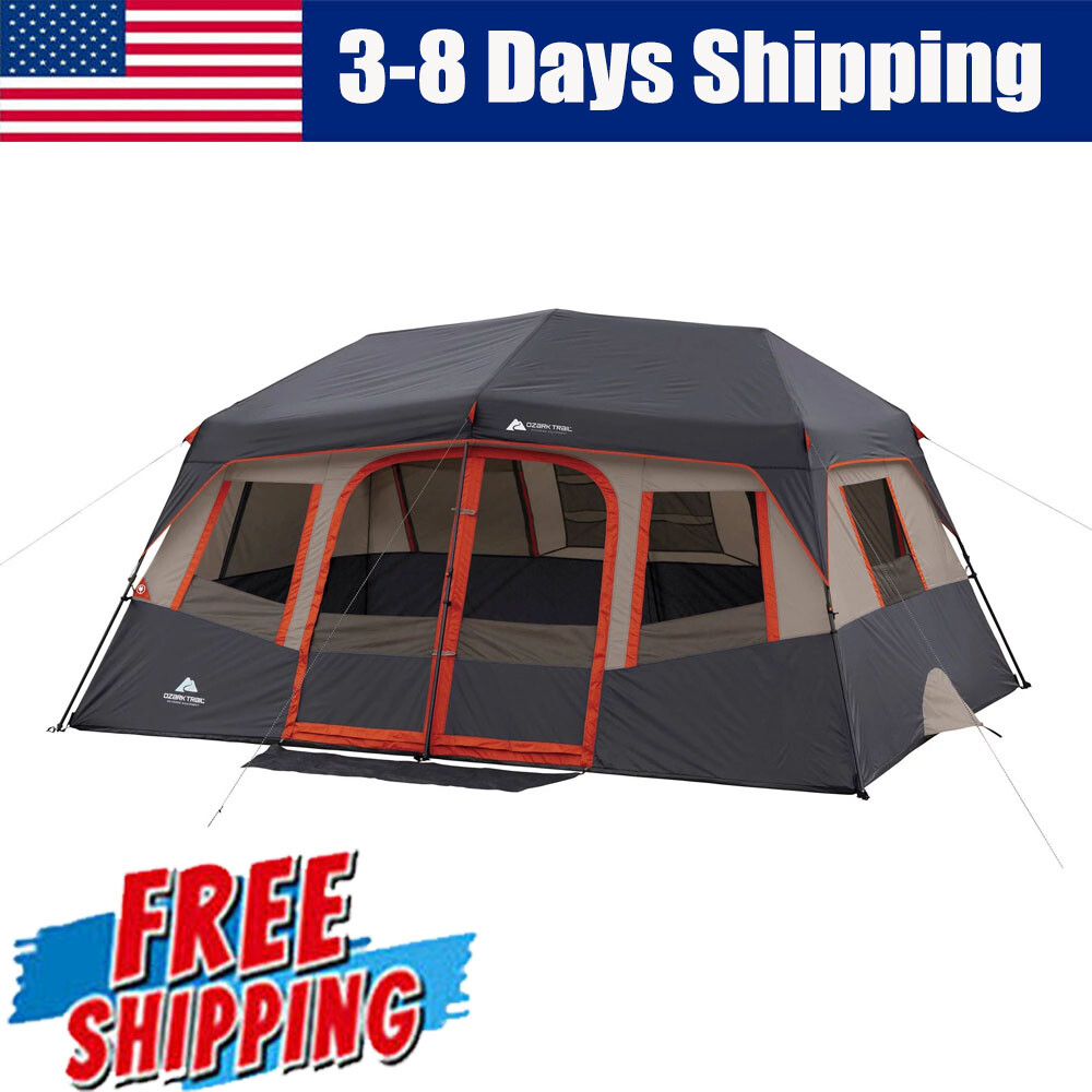 10-Person Instant Cabin Tent 8 Windows Electrical Cord Access Camping Adventure