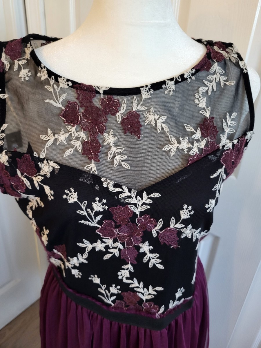 SPEECHLESS BNWT BLACK AND WINE LACE TOP WITH WINE SKIRT DRESS SIZE