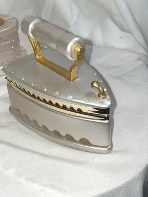 Berger Italy Pearlized Faux Diamonds Clothes Iron Trinket Box