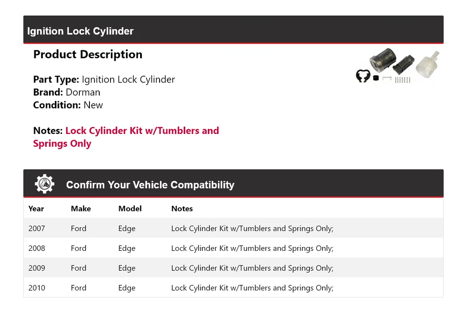 Cilindro de bloqueo de encendido para Ford Edge Dorman 2007-2010 2008 2009 Foto 2 de 4