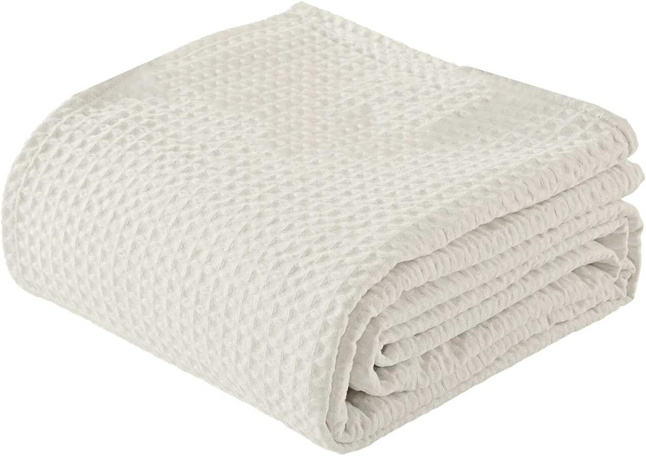 Waffle Weave Blanket Ivory Solid Ringspun Cotton Waffle Thermal Blankets |  eBay
