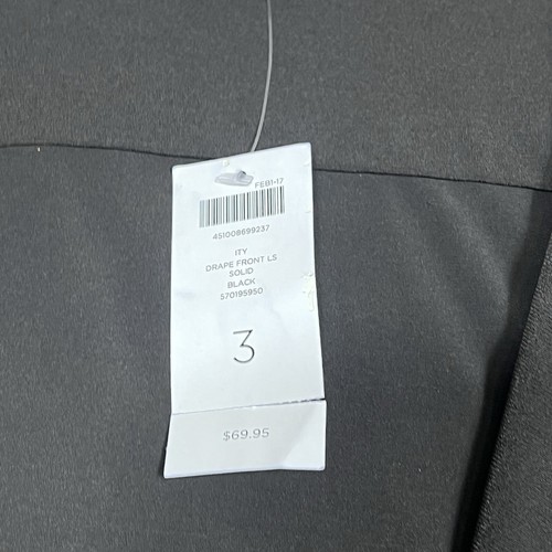 Chicos Cardigan Womens Sz 3 Large Black Roll Tab Long Sleeve Drape Open Front - Picture 12 of 13