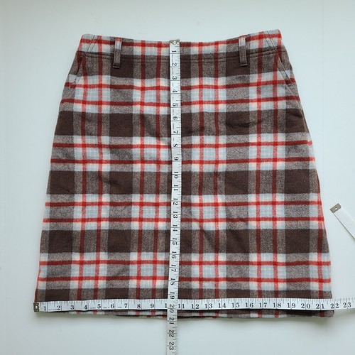 Eddie Bauer Wool Pencil Skirt 6T Tall Brown Orange Plaid No Slit Academia - Picture 7 of 13