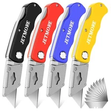 JETMORE 4 Pack Folding Utility Knife with Extra 10Pcs Blades Box Cutters for ...