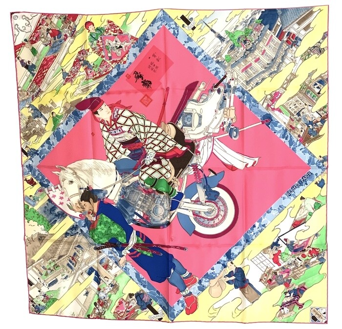 Hermes Scarf Stole Les Artisans d'Hermes Hot Pink Yellow