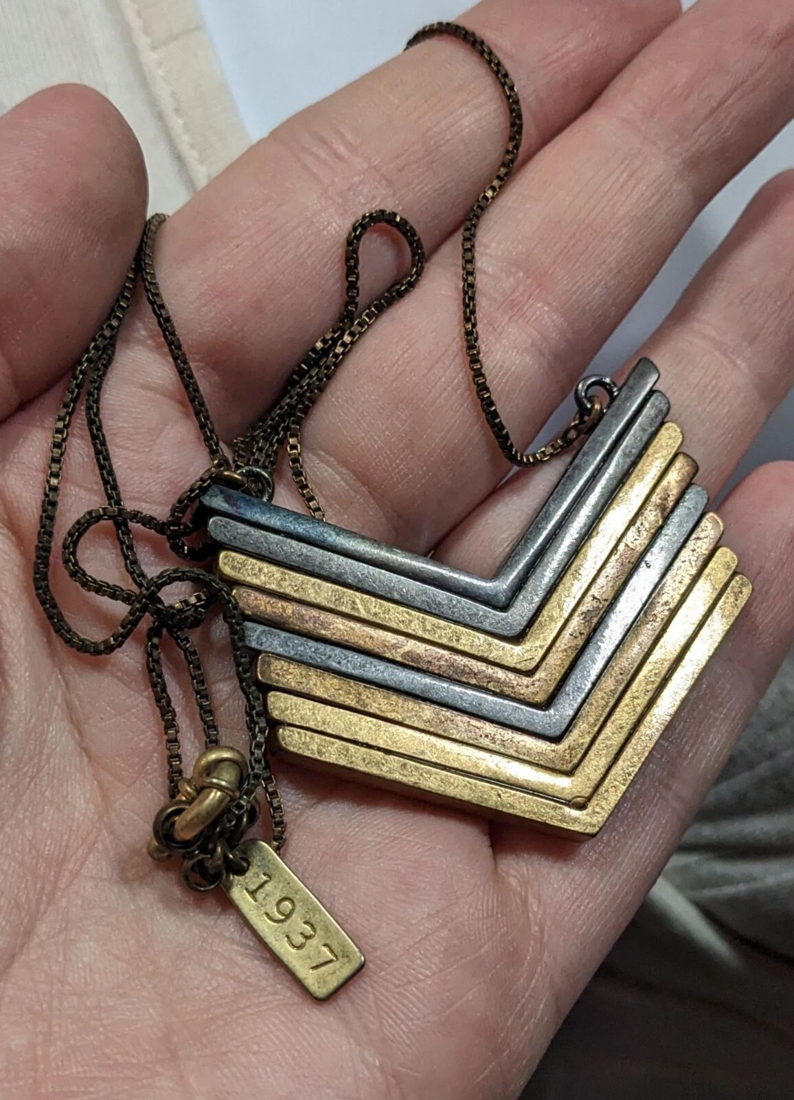 1934 Arrowstack Chevron Multi-Metallic Pendant Ne… - image 7