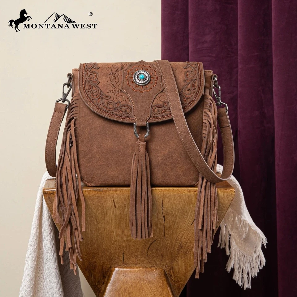 MW1307-8360BK Montana West Fringe Saddle Crossbody Bag - Image 3 of 4