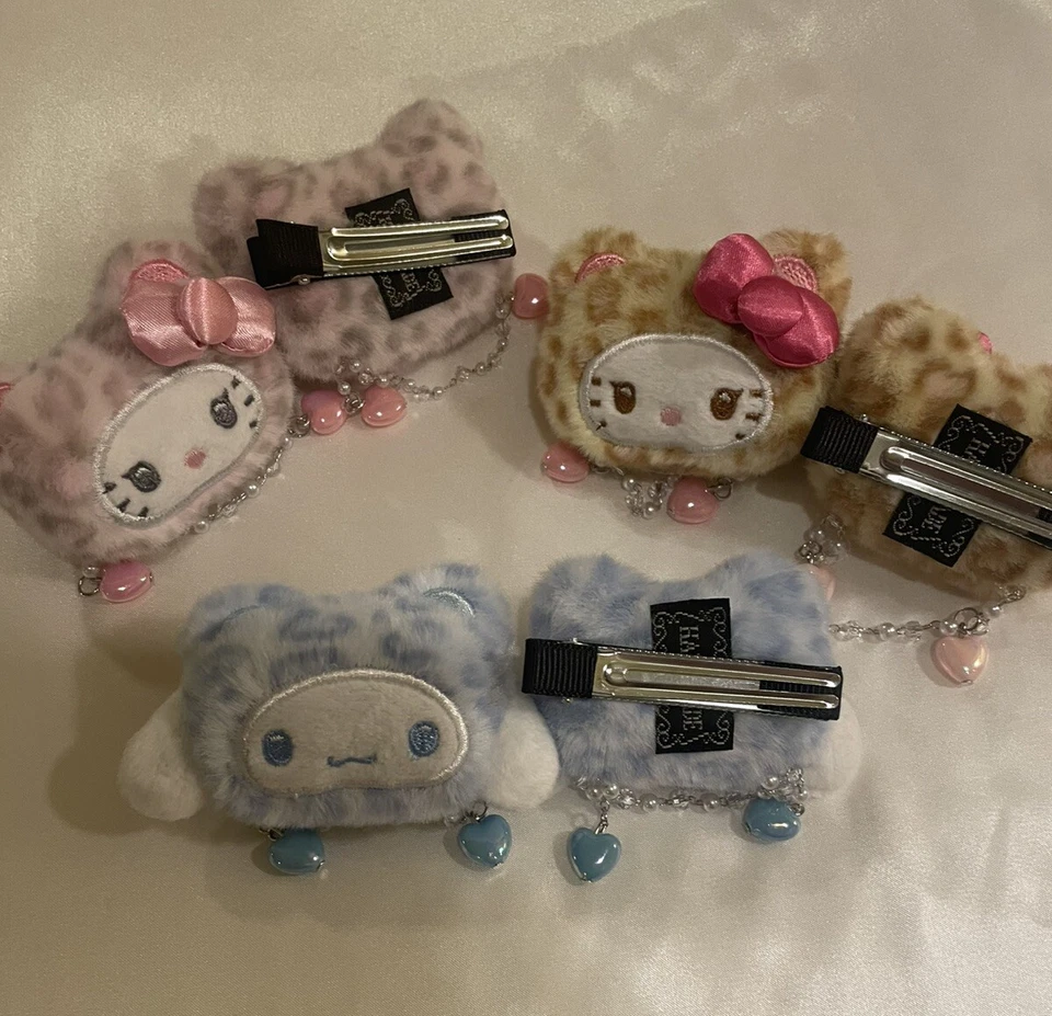 Sanrio Hello Kitty Leopard Plush Gal Pal Beaded Hair Clips Kawaii Cinnamoroll - Image 3 of 4