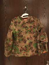 Silk Traditional Chinese Shory Jacket Brown Gold Floral Pattern, Size M