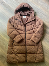 Mid Brown Parka Puffer Coat Jacket Hood Long Zip Pockets L 14 16