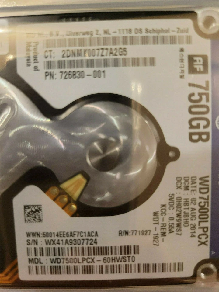 WD WD7500LPCX-60HWST0 750GB 2.5" HD DCM: HBTJBH0 WD7500LPCX PN: 726830-001 - Image 2 of 3