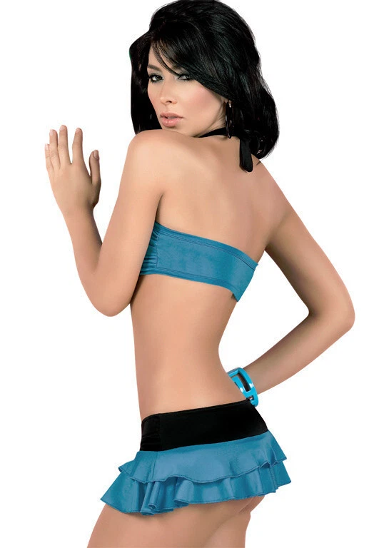 2043 Verde Negro Bikini Falda Correas Club Wear Danza Lencería Sujetador Conjunto M L XL Foto 3 de 4