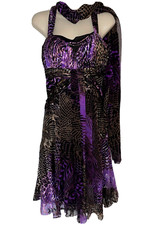 DIANE FREIS Dress & Scarf, Animal Print, Purple & Brown Excellent Cond. 14 UK