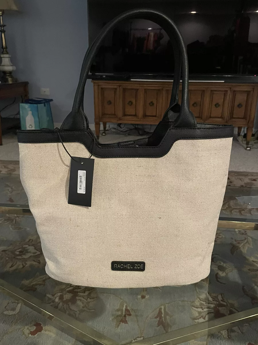 NWT Rachel Zoe Curateur Beige And Black Trim Capri Tote Bag Purse
