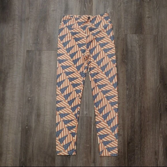 *NUEVO SIN ETIQUETAS* Leggings americanos LulaRoe Mommy & Me - Talla única y grande/XLarge (bandera) Foto 3 de 4