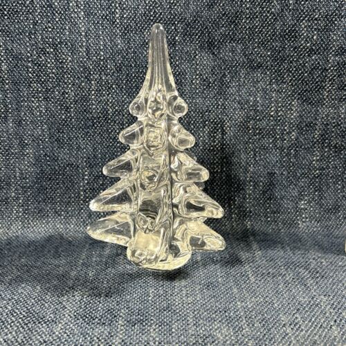 Vintage Crystal Clear 5" Art Glass Christmas Tree Figurine Décor - Afbeelding 1 van 8