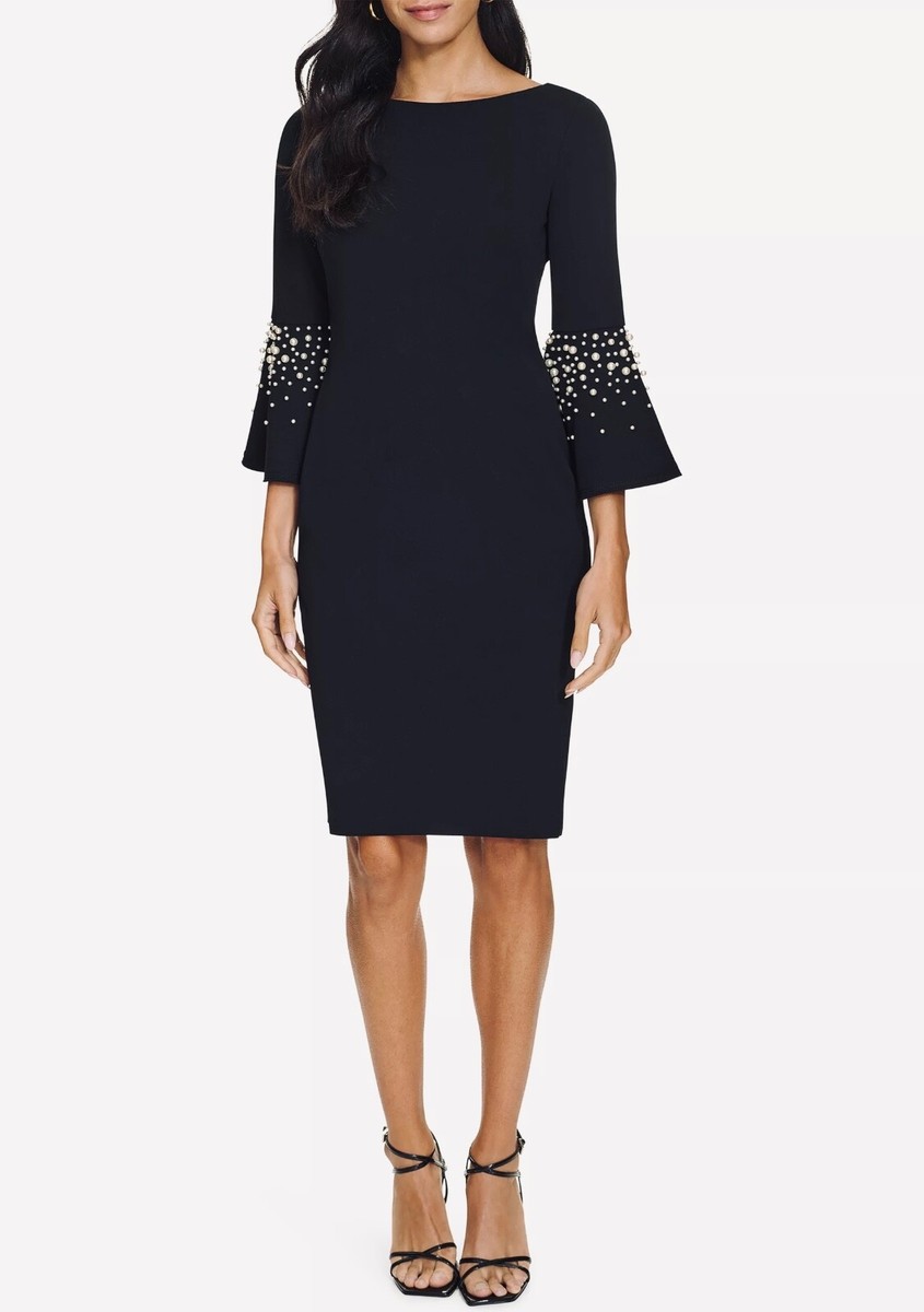 カルバンクライン プリーツポリエステルシースドレス NWT $130 Calvin Klein Cowlneck Skinny Covered Belt Dress