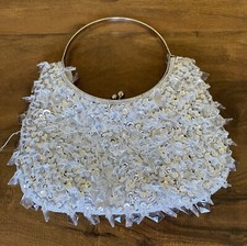 Sequin white and Silver Evening Bag Metal Handle Kiss Lock Purse Handbag